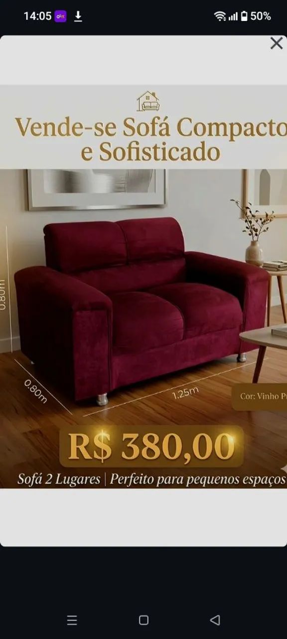 Sofá de 02 lugares Cor vinho