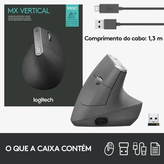 Mouse sem fio Logitech MX Vertical - Foto 5