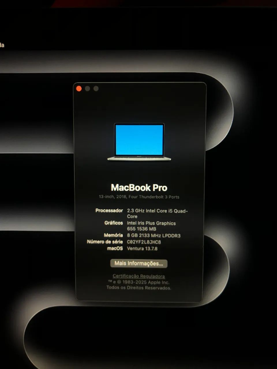 Macbook Pro A1989 13 Polegadas 8gb ssd 256 i4 - Foto 5