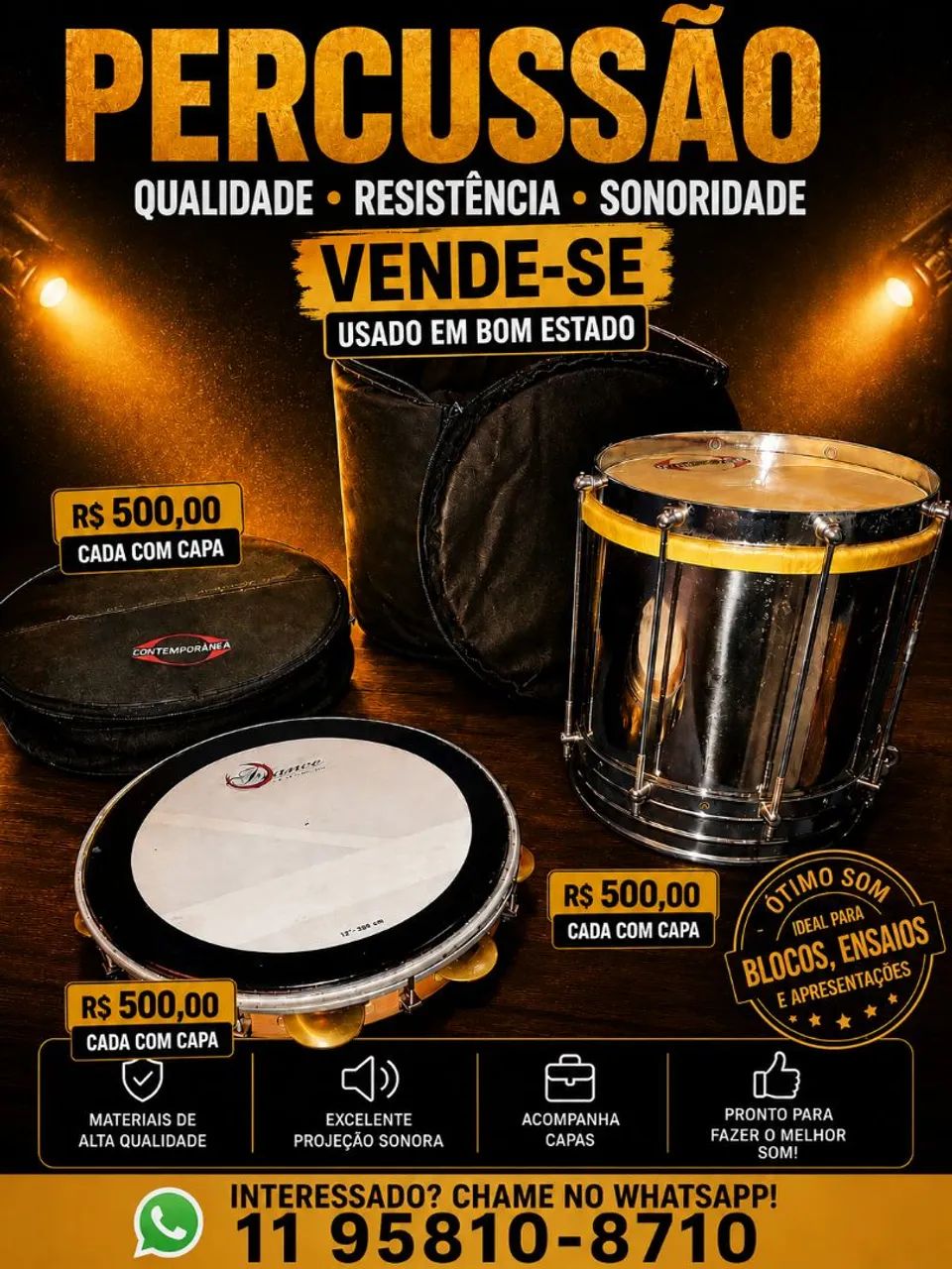 Vendo pandeiro de 12 polegadas e cuica de 10 polegadas com capa  - Foto 2