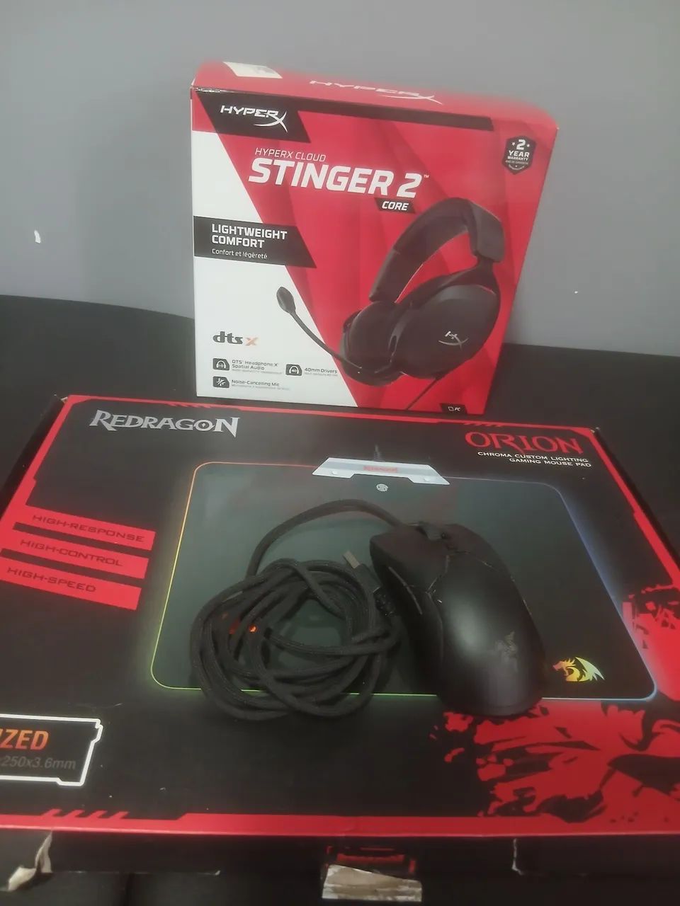 Kit gamer com mouse, mousepad e headset