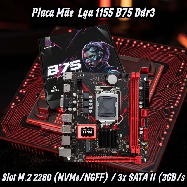 ゆうじ　No.8 No.T5 Placa Mãe Gamer Lga 1155 B75 Ddr3 M2 Nvm ( Suporte TPM 2.0