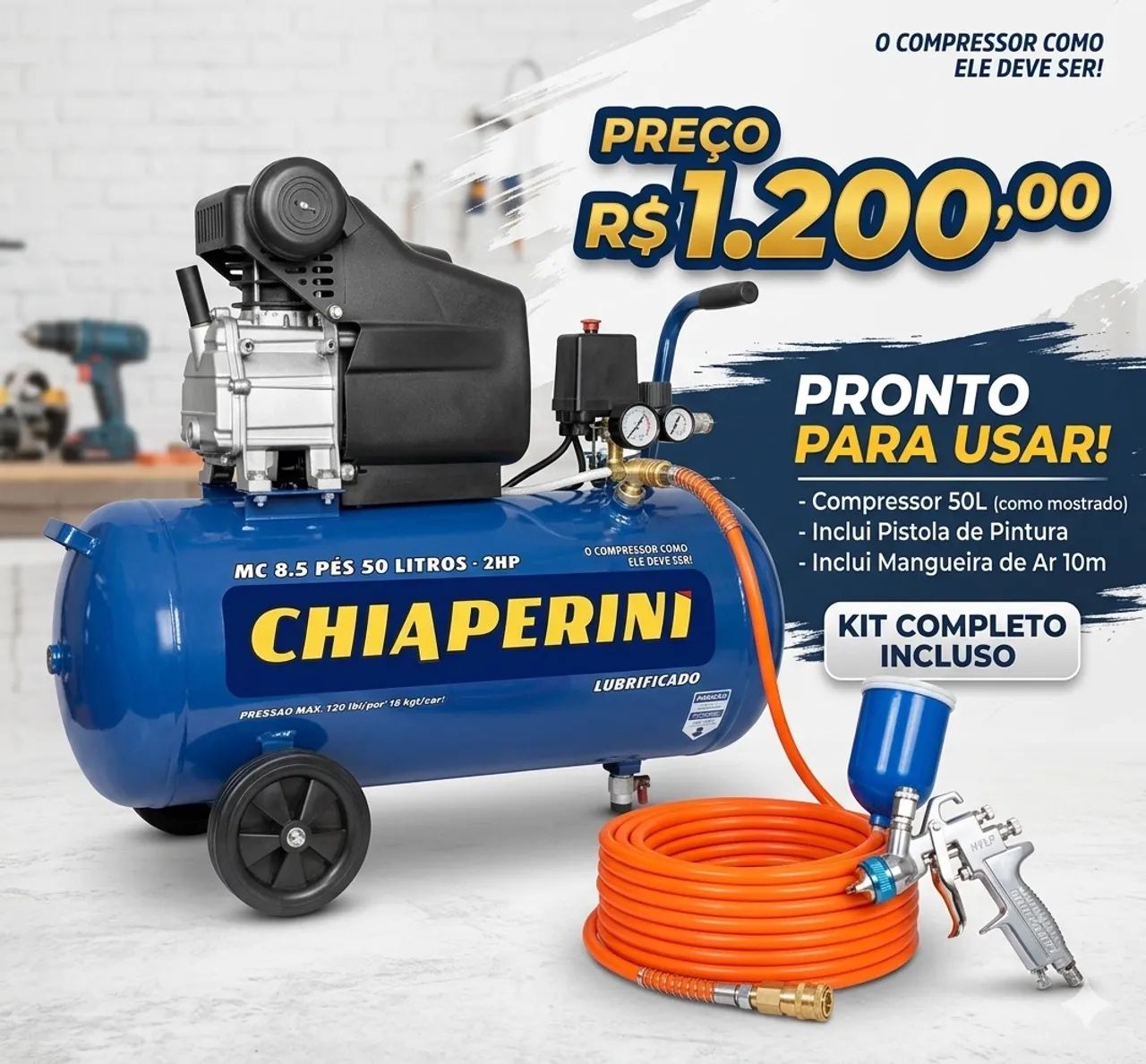 Compressor 50 litros Chiaperini Completo 