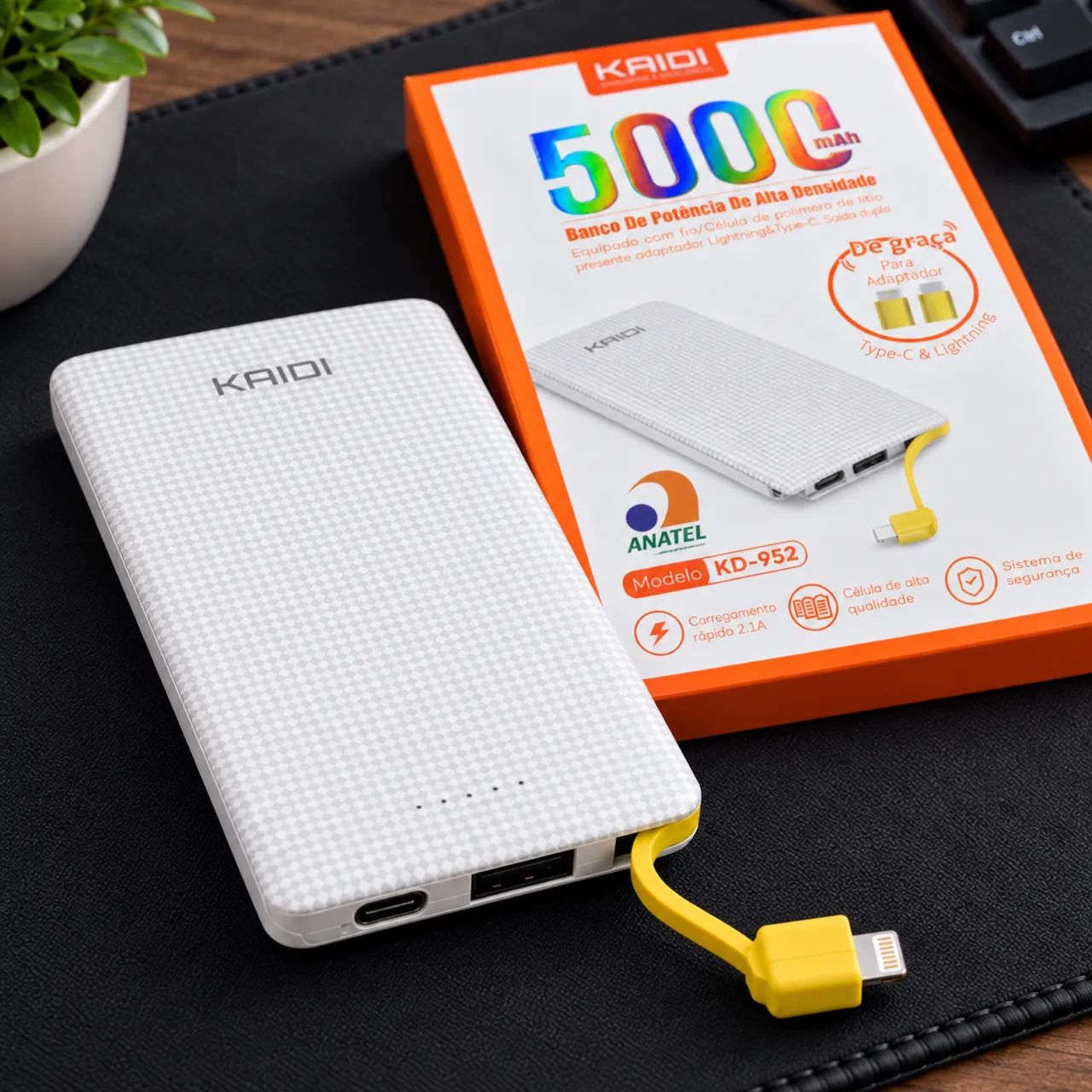 Carregador Portátil Kaidi 5000mah - Tipo C e Lightning  - Foto 5