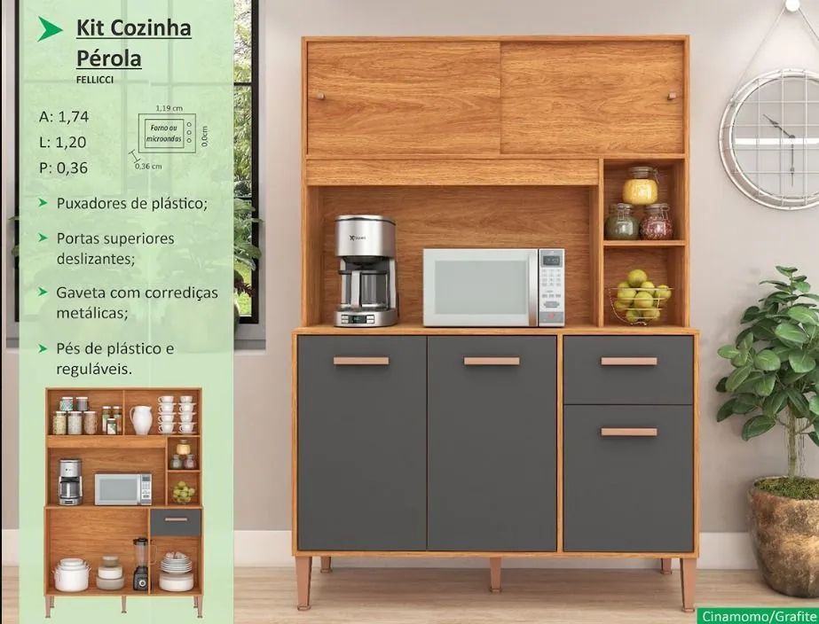 Cozinha pérola Cinamomo Grafite 