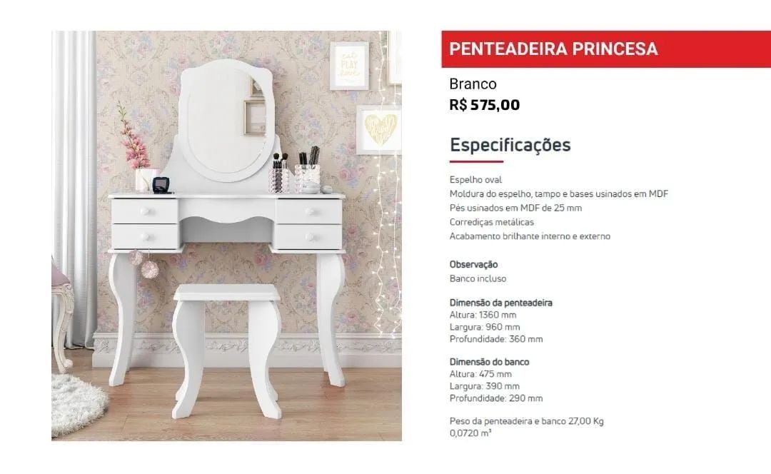 Penteadeira Princesa Rosa - Nova na caixa de fábrica  - Foto 4