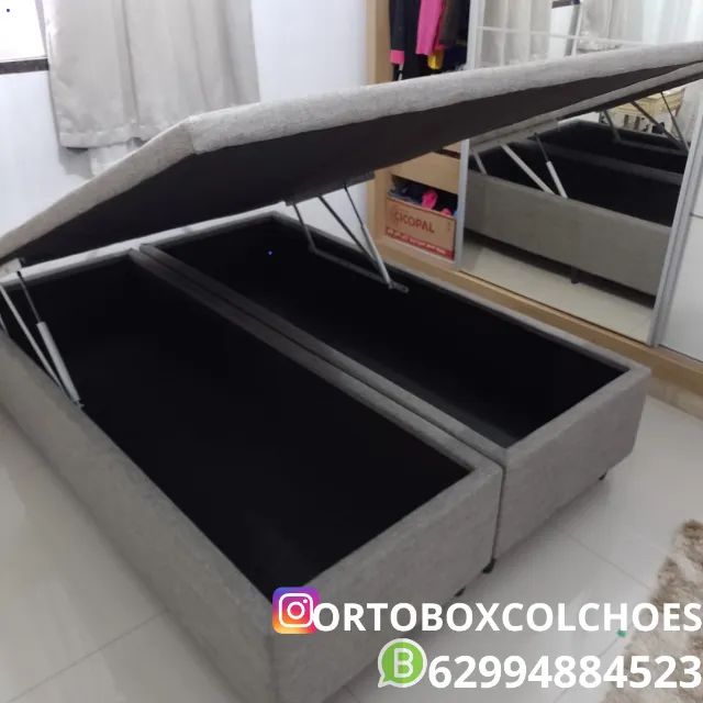Cama Box Baú Casal bi partido com pistões hidraulicos
