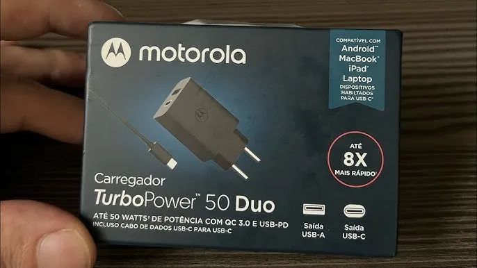 Carregador Turbo Power Motorola 50W Original Tipo-C e USB Novo (Garantia)