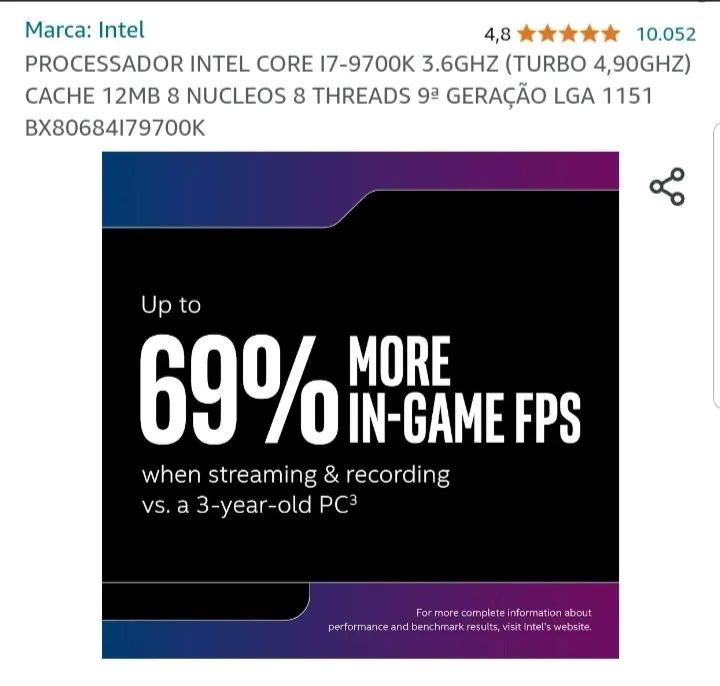 Processador i7 9700k usado apenas 3 meses - Foto 3