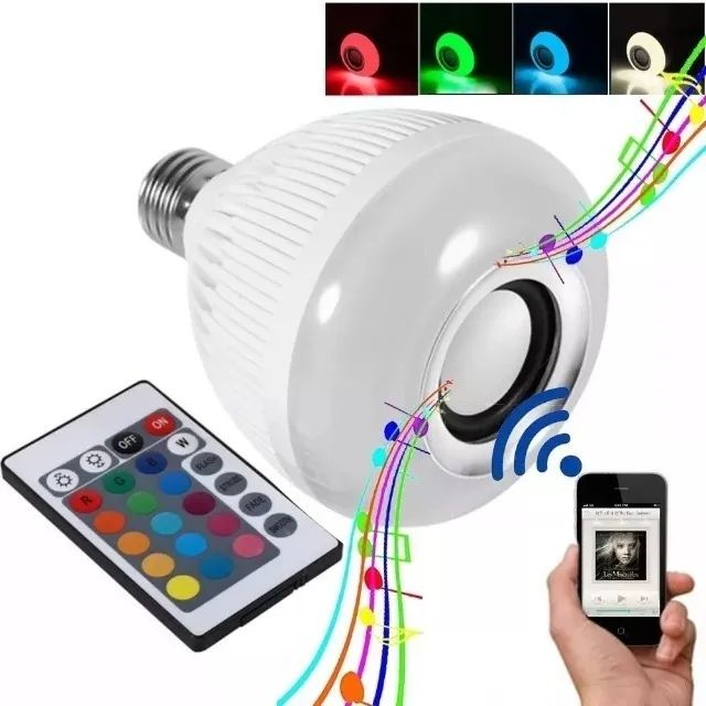 Lampada Led 12w Caixa Som Bluetooth 2 Em 1 Mp3 Musica Controle - 26