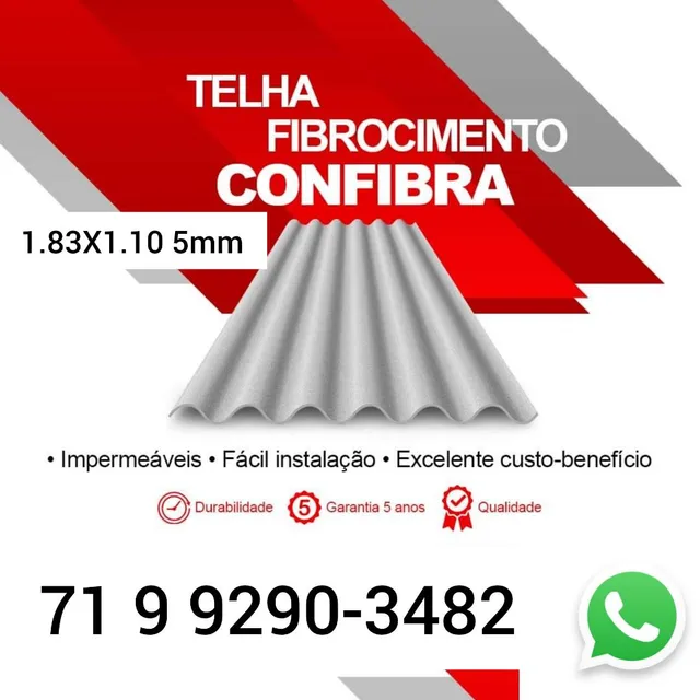 Telha Tropical 1.83X1.10 5mm R$ 53,50 a vista orçamento via WhatsApp