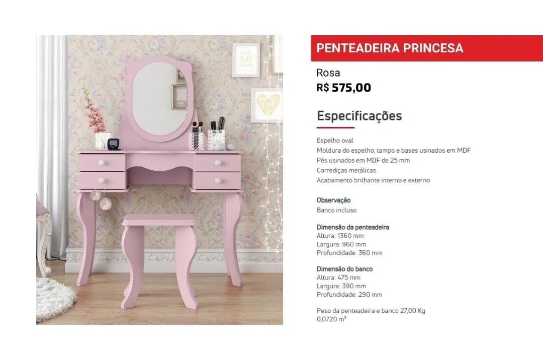 Penteadeira Princesa Rosa - Nova na caixa de fábrica  - Foto 3