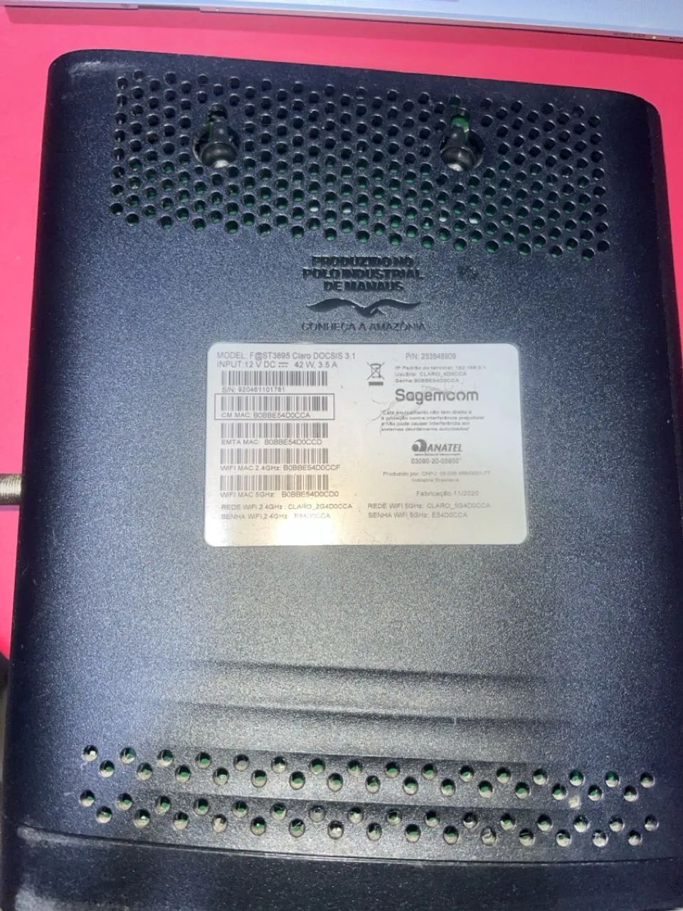 Roteador Sagemcom F@ST3895 Claro DOCSIS 3.1