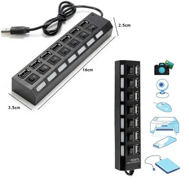 Hub Usb 7 Portas Extensão Usb 2.0 com Chave Lif