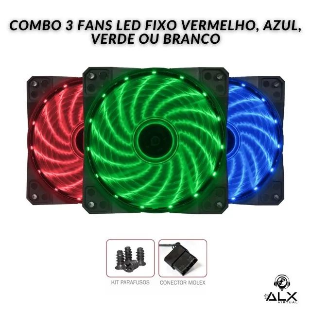 Combo 3 Fans Led Fixo Bf-23 120mm Bluecase (Entrega Grátis)
