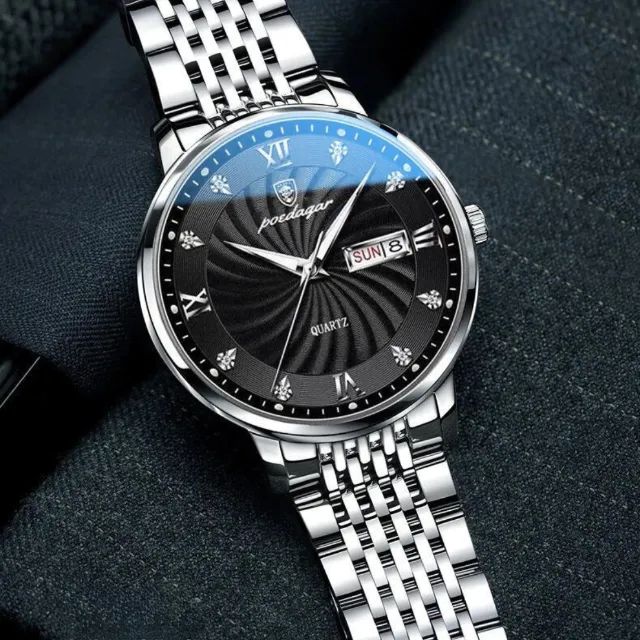 Relógio de Pulso Masculino Clássico  Mostrador Preto e Pulseira Aço Inox - Foto 5