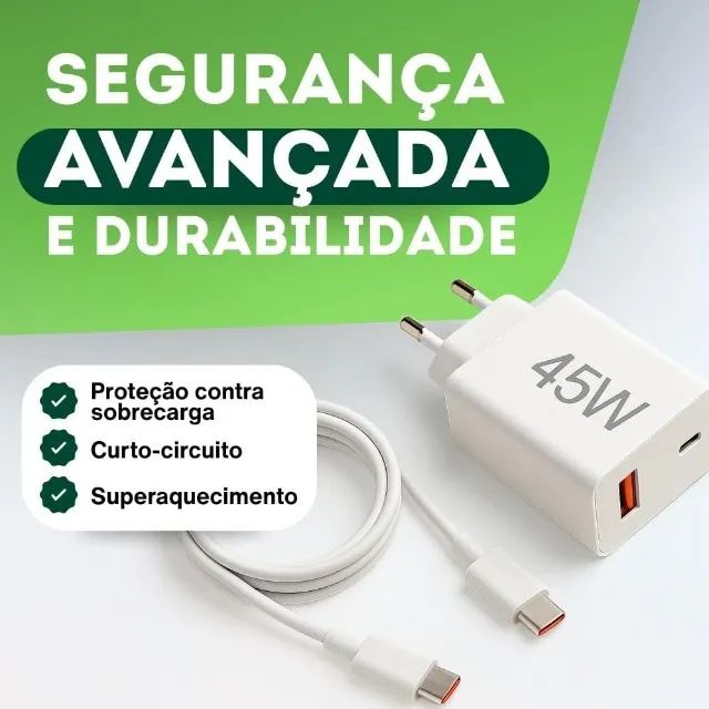 Carregador Universal Super Turbo 45W - 2 Saídas USB-C e USB-A, iphone 15 e 16 e android - Foto 2