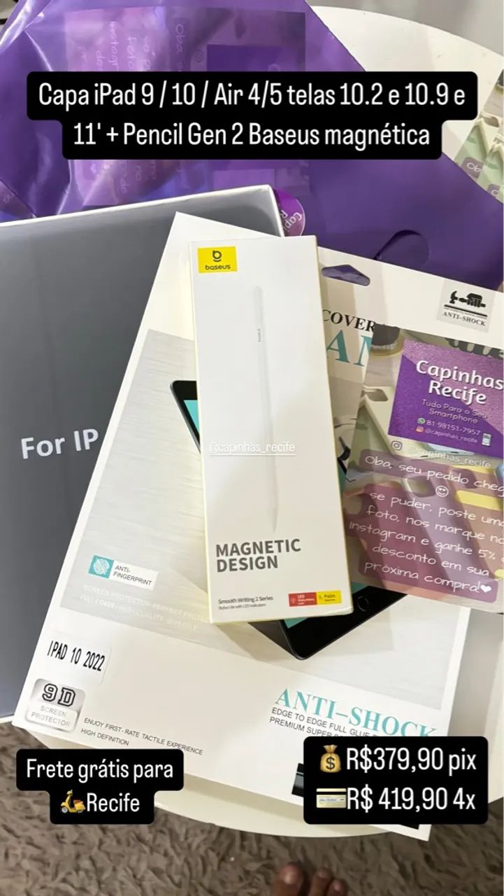 Capa + película + pencil baseus para ipad 9/10/11 air 4/5/6