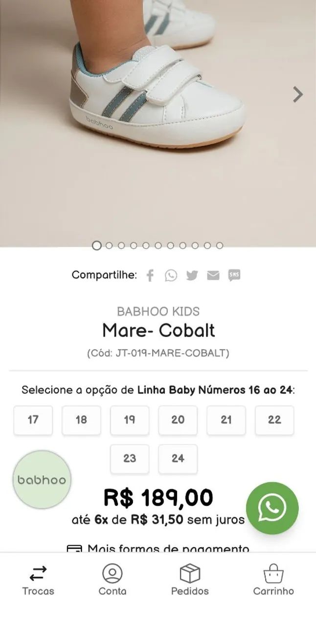 Tênis Bebê Babhoo - Branco com Azul - Tamanho 18 - Foto 3