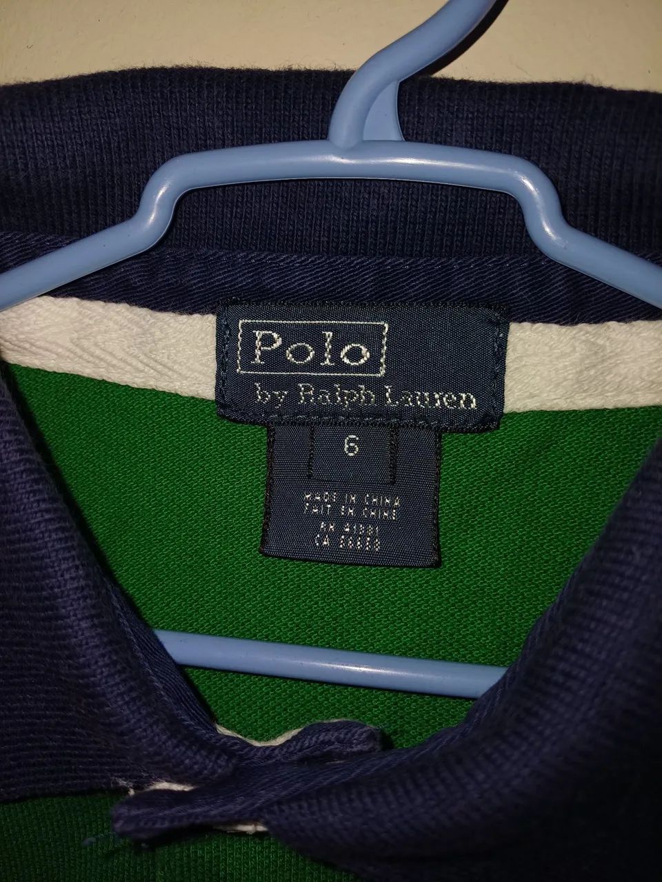 Polo infantil Ralph Lauren verde com azul, tam.6. - Foto 4