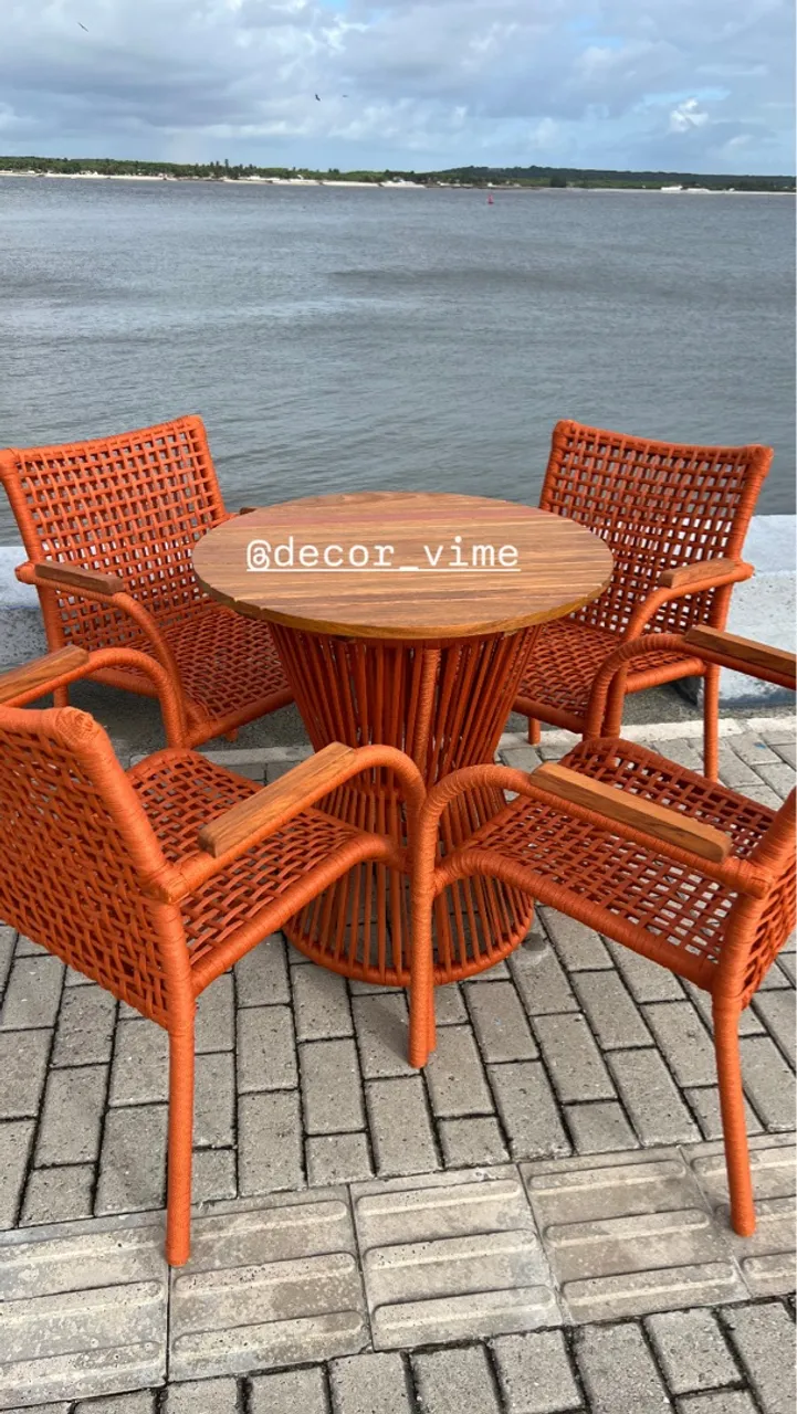 Conjunto de Mesa e 4 Cadeiras em corda náutica, área gourmet, varanda