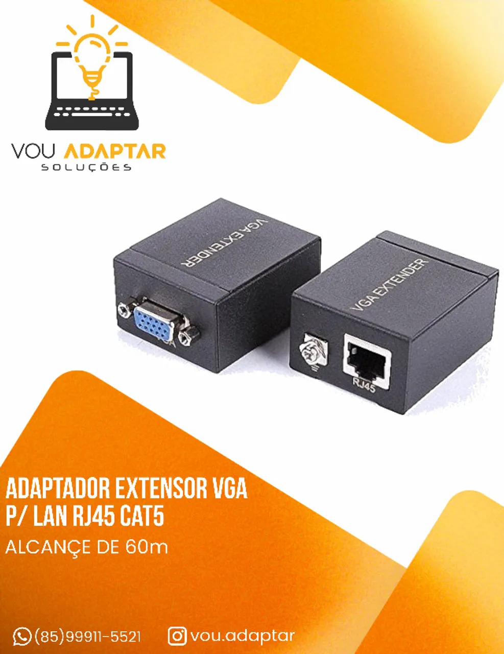 Adaptador Extensor Vga 60 Metros Via Cabo De Rede Cat.5e/cat.6 Rj45