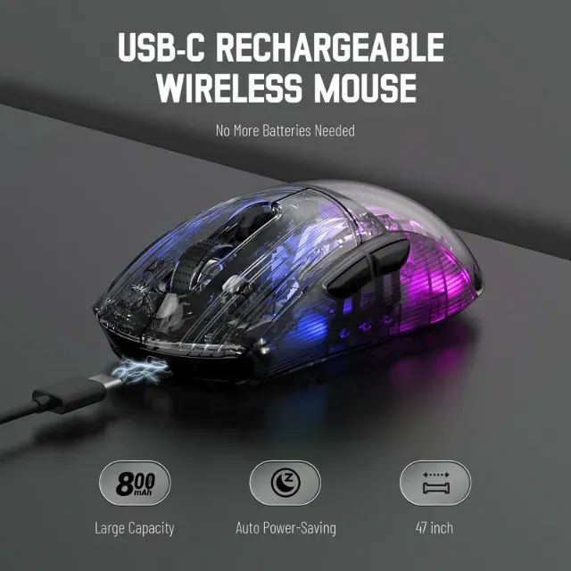 Mouse Sem Fio Attack Shark X2, Tri-Mode, PAW3212, 2400dpi, 800mAh, Gamer, RGB, PC [Novo] - Foto 3