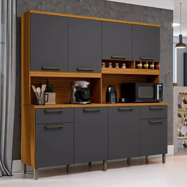 "Elegância e Durabilidade: Cozinha Compacta Cabernet Prime em MDF com Design Funcional"