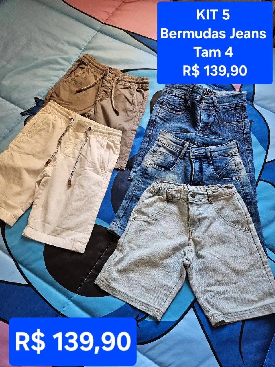 Kit 5 Bermudas Jeans 