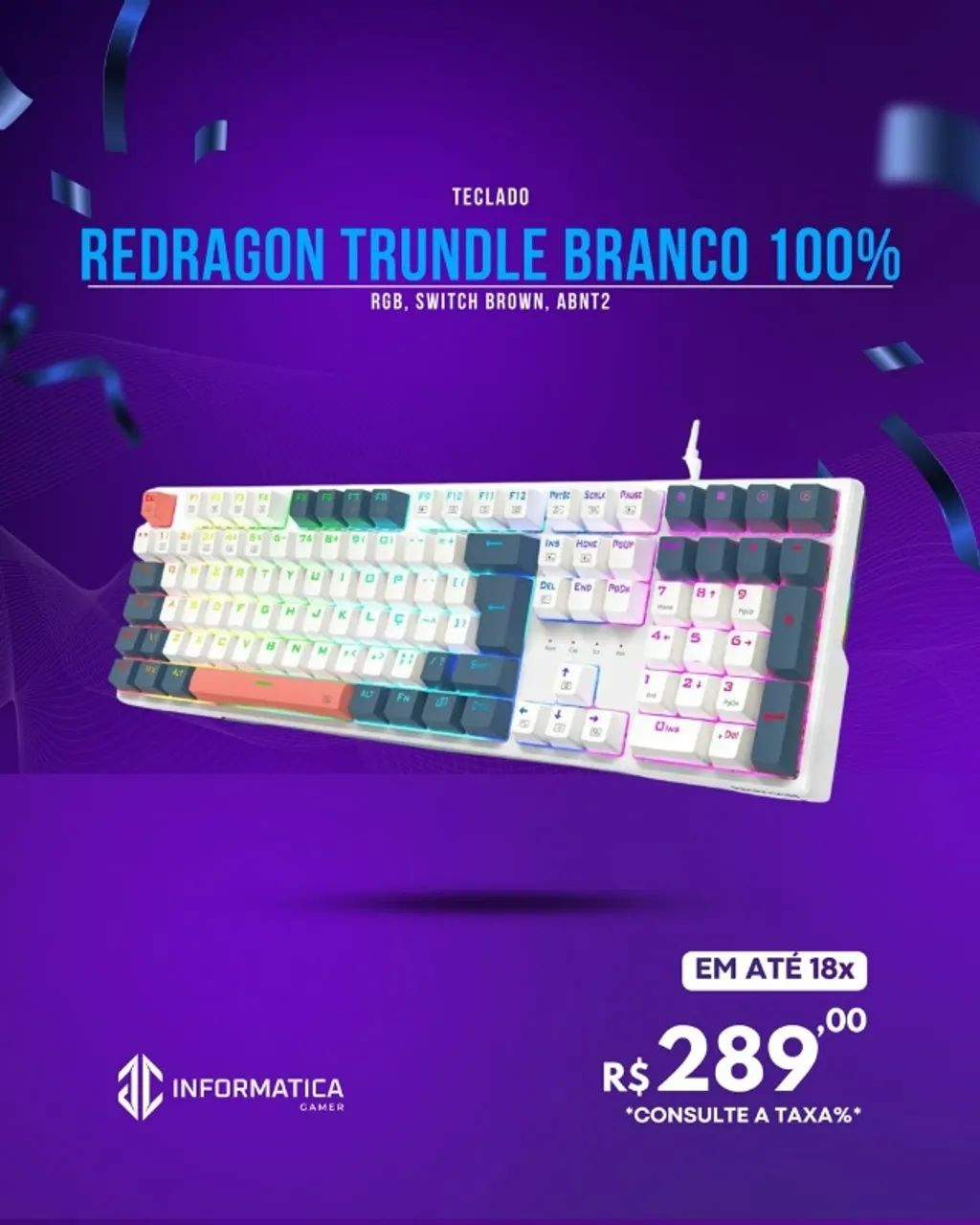 TECLADO TECLADO REDRAGON TRUNDLE BRANCO 100% 