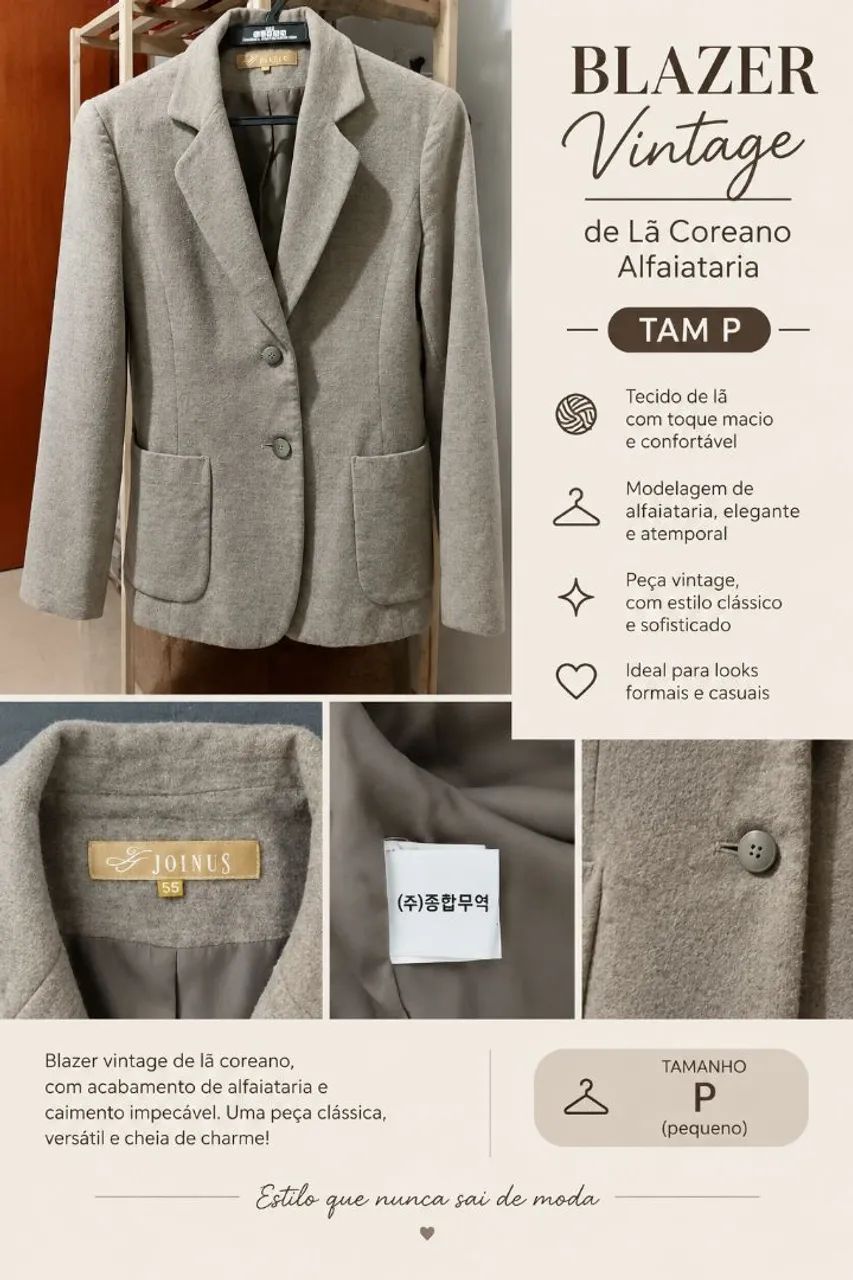 Blazer de lã coreano alfaiataria