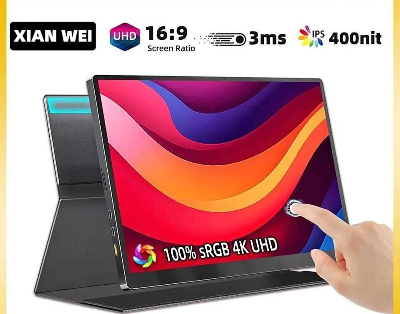 Monitor Portatil com tela sensível ao toque, 15,6 Polegada, 4K IPS, 100 ...