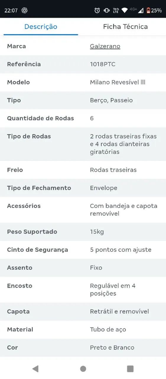 Carrinho de Bebê Galzerano Milano Reversível - Foto 2