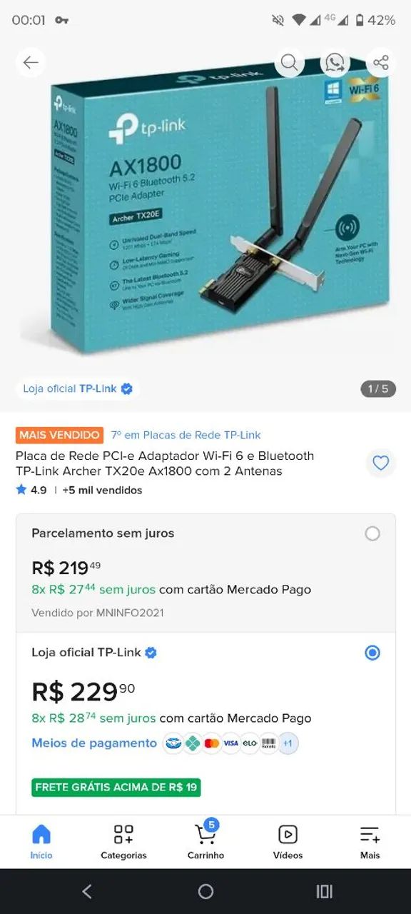 Placa de Rede PCI wi-fi 6  - Foto 3
