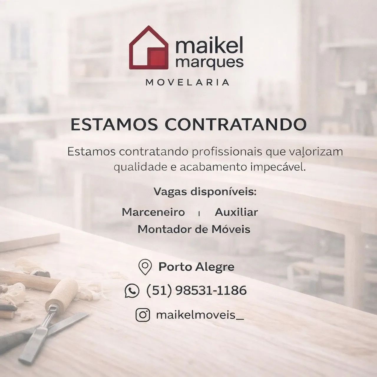 Vaga Marceneiro Com experiência  !