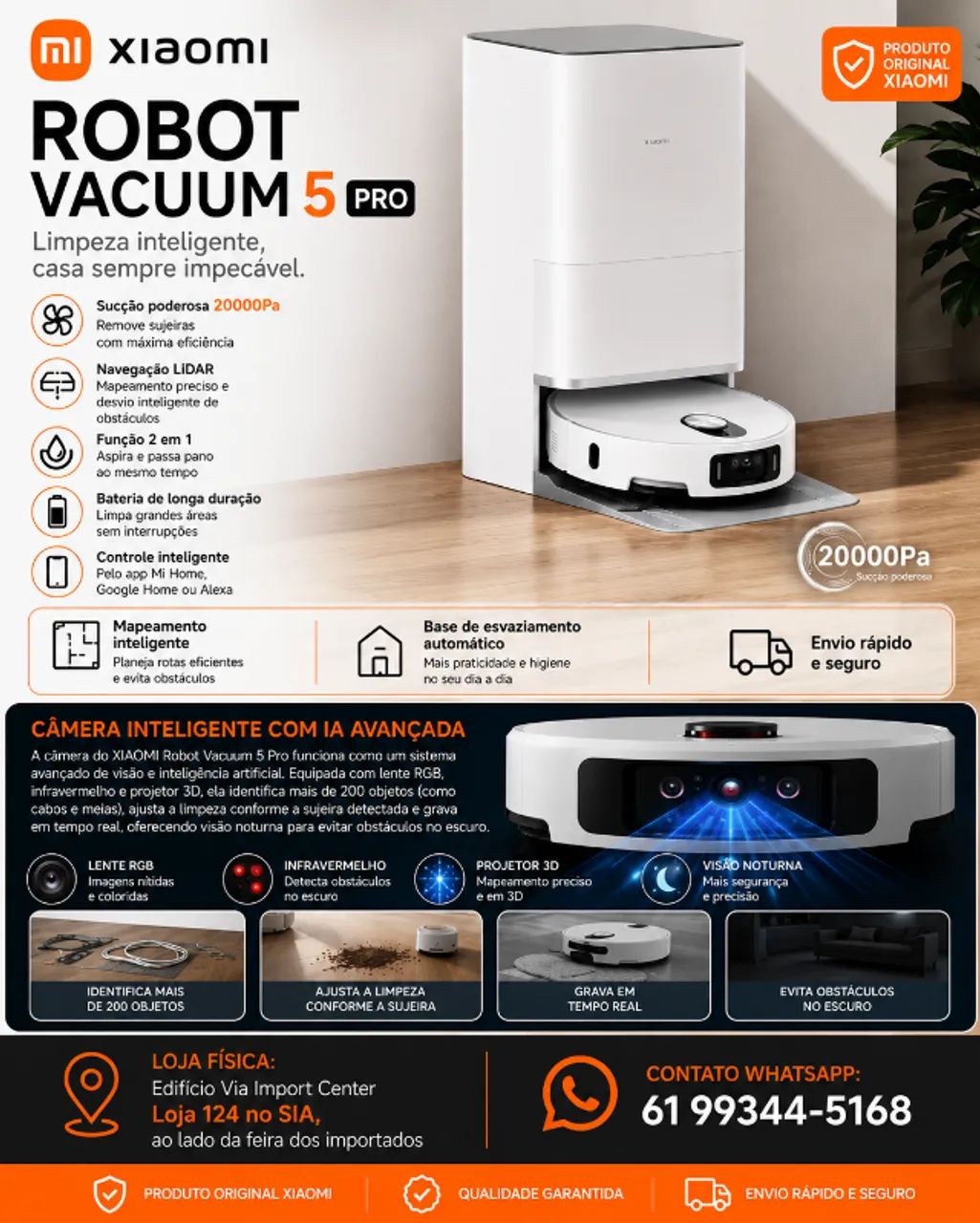 Xiaomi Vacuum 5 PRO - Aspirador Robô Original, Novo, Loja Física e Frete Grátis