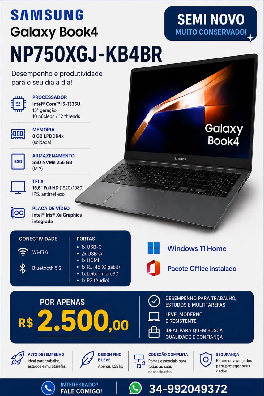 Notebook Samsung Core i5 13ª Geração