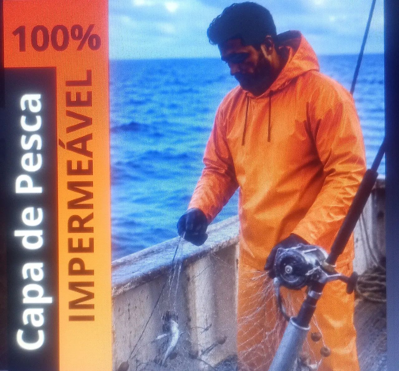 Conjunto Macacão Jardineira Capa Pesca Impermeável Laranja  - Foto 2