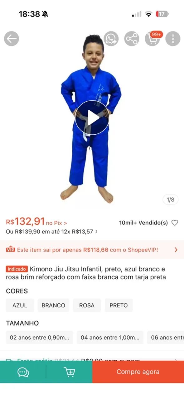 Kimono Preto 4 e 6 anos