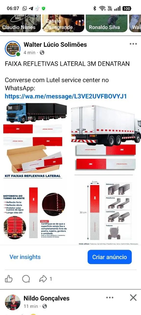 FAIXA REFLETIVAS LATERAL 3M DENATRAN R$3,00 A UNIDADE 