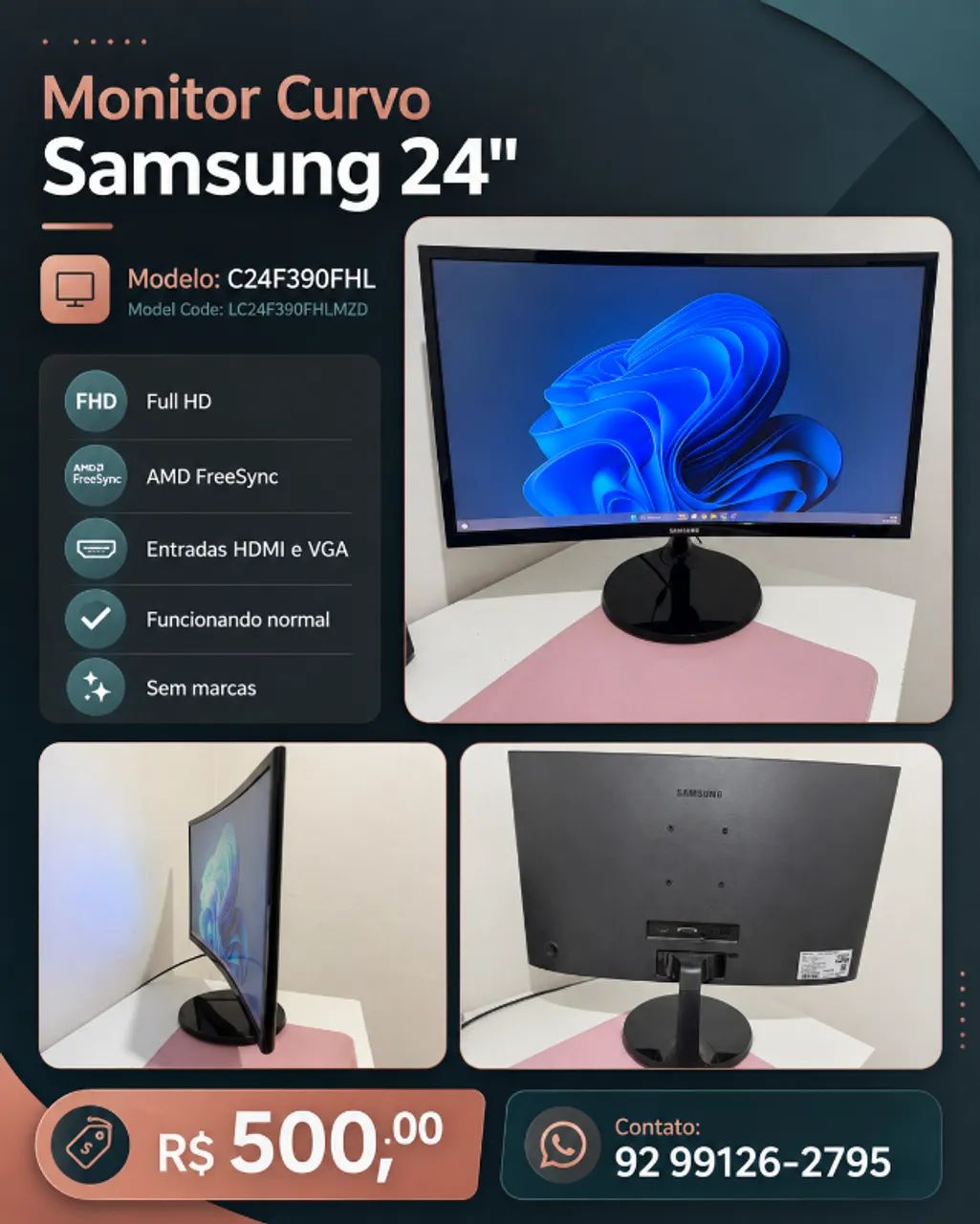 Monitor Samsung Curvo 24? Full HD com AMD FreeSync