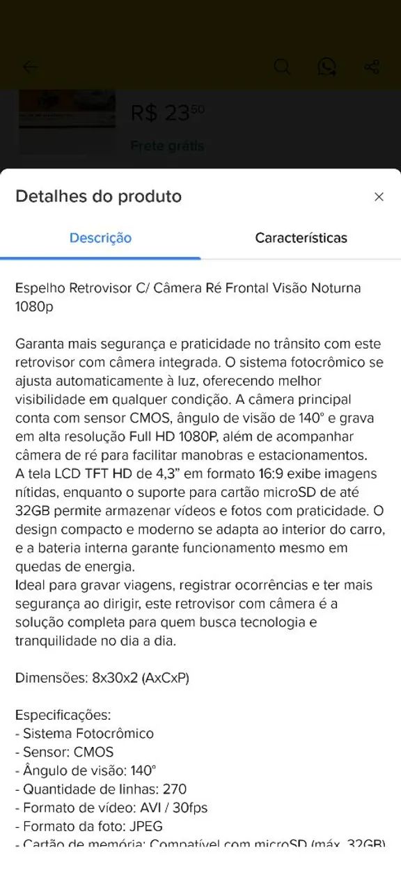 Retrovisor interno com câmera de ré  - Foto 4