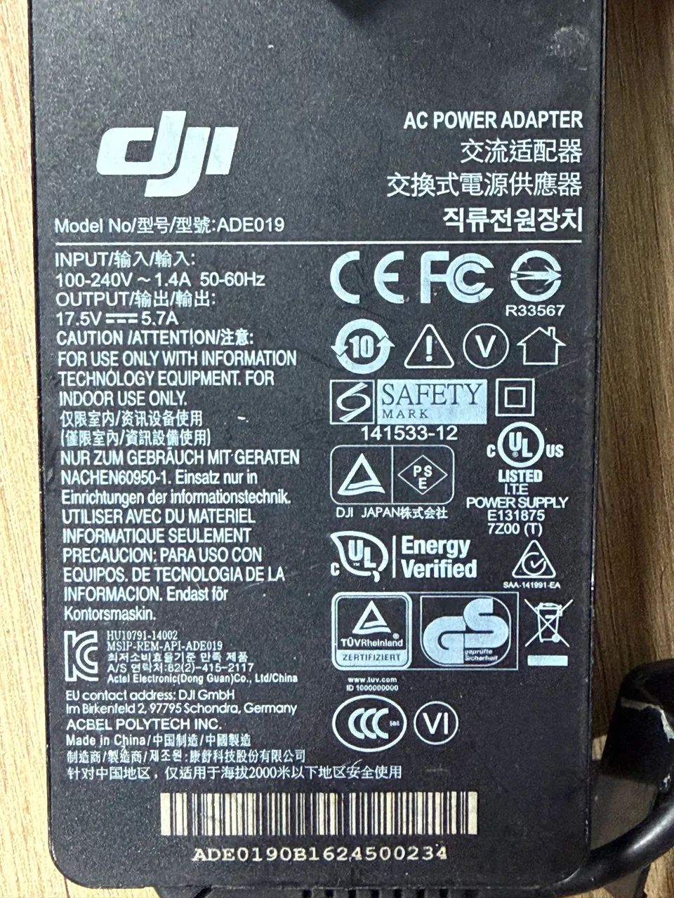 Carregador Dji Phantom 3 Modelo: Ade019   