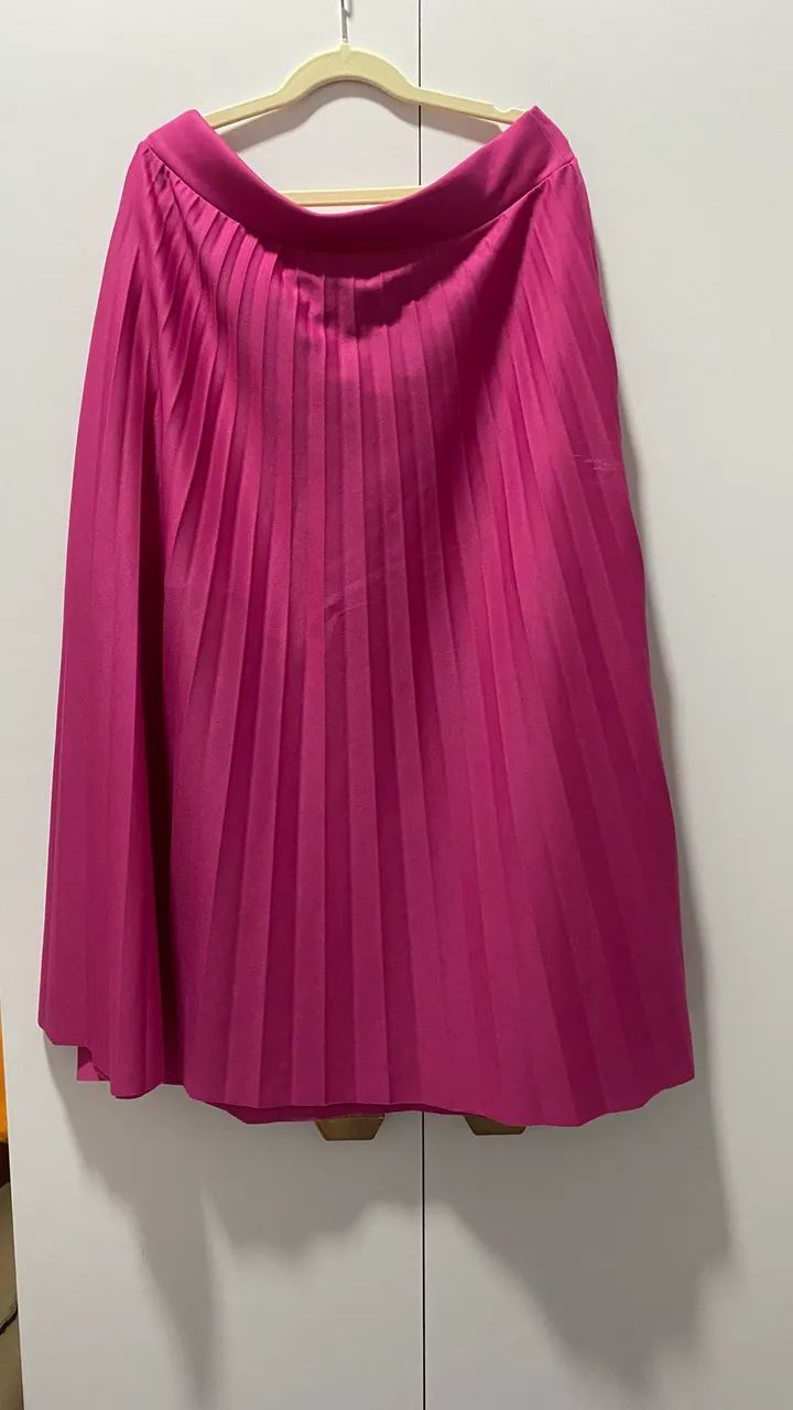 Saia rosa plissada, tam M 
