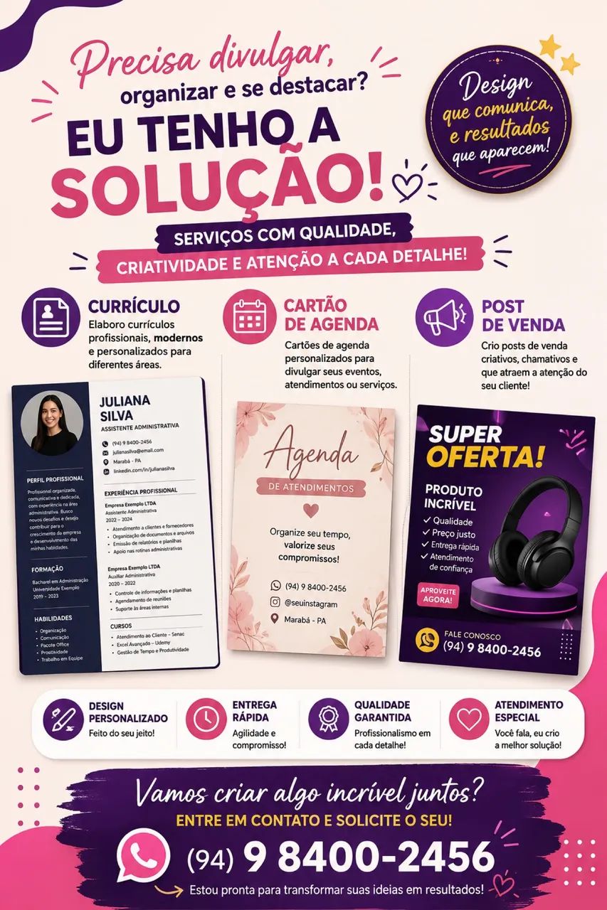     Faço Currículos, Cartão de Agenda e Posts para Divulgação