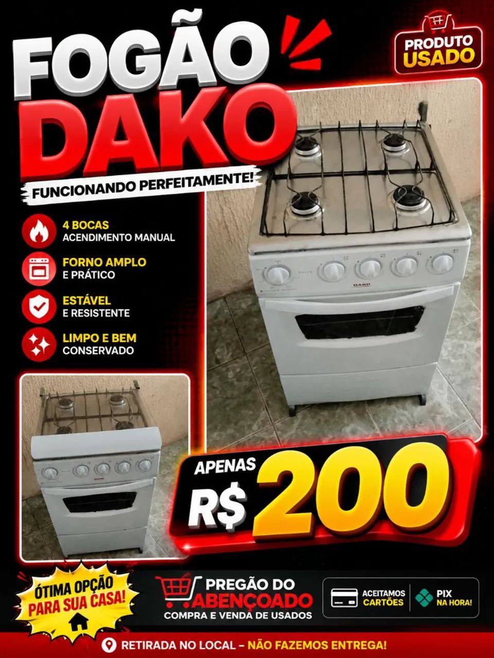 Fogão Dako funcionando perfeitamente