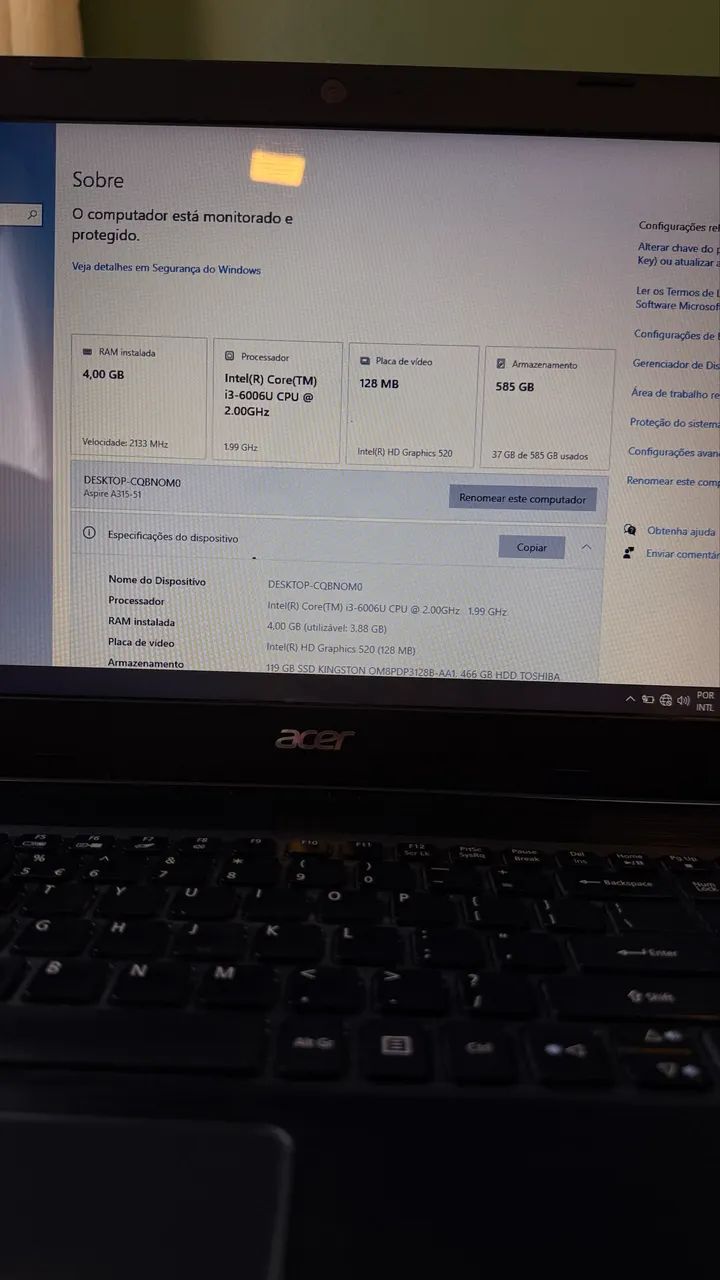 Notebook Acer Core i3 + SSD 120GB + HD 500GB | 4GB RAM | Windows 10 - Foto 2
