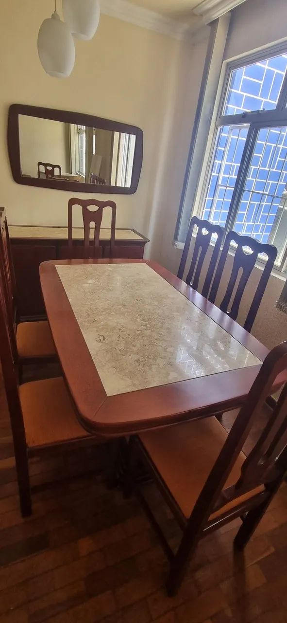 JOGO DE COPA COMPLETO MESA COM 6 CADEIRAS, BUFFET E ESPELHO - Foto 2