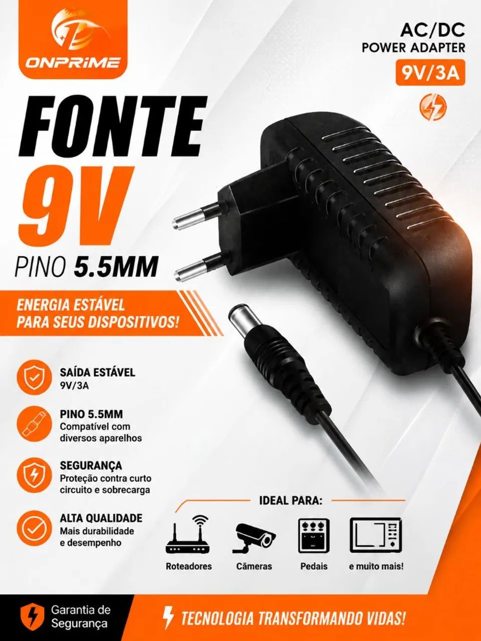 Fonte 9v  entrada pino 5.5mm