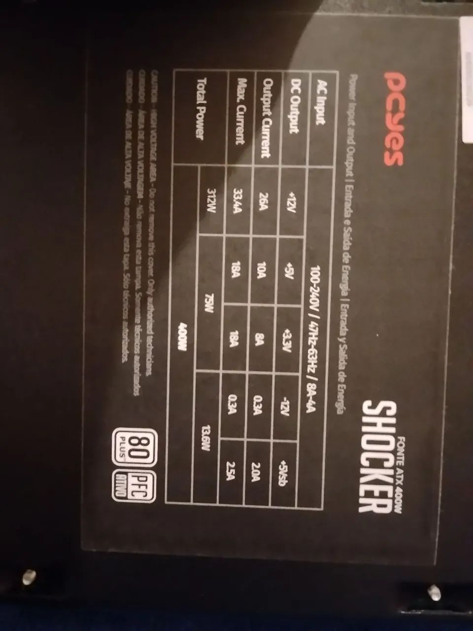 Fonte ATX shocker 80 plus white 400w